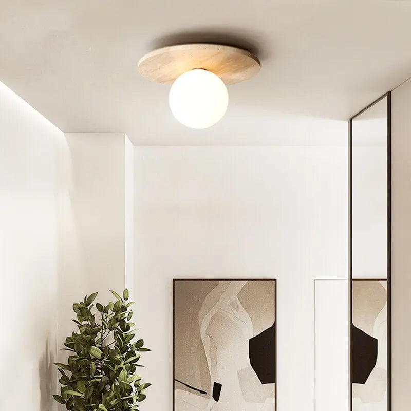 Traditional Vintage Round Travertine 1-Light Flush Mount Ceiling Light For Hallway Cuvalon