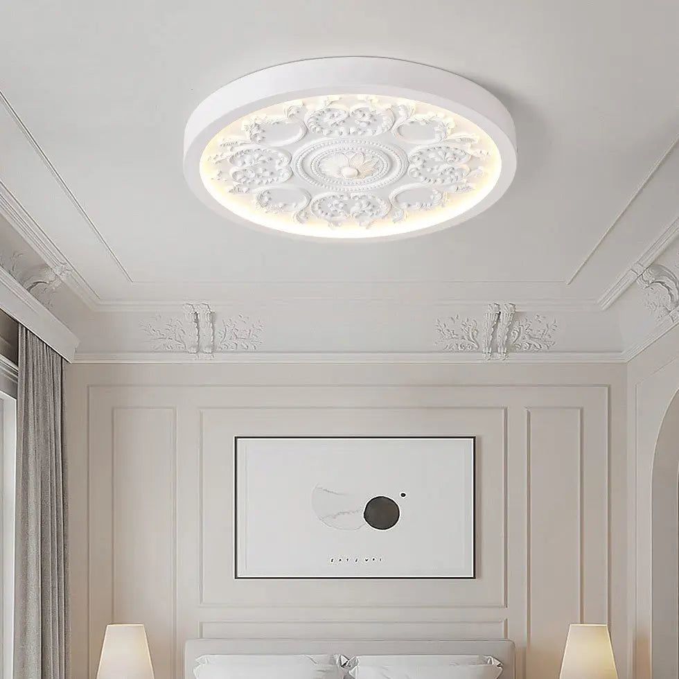 Modern Minimalist Carved Iron Resin Acrylic LED Flush Mount Ceiling Light For Bedroom Cuvalon