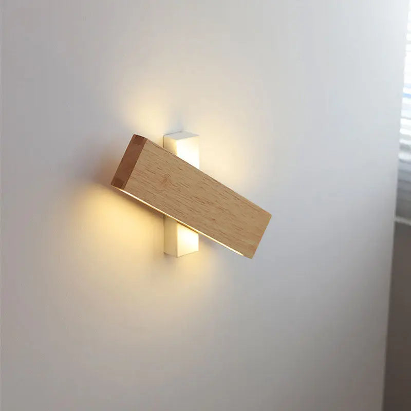 Japanese Minimalist Log Rectangular Flat Rotatable LED Wall Sconce Lamp Cuvalon