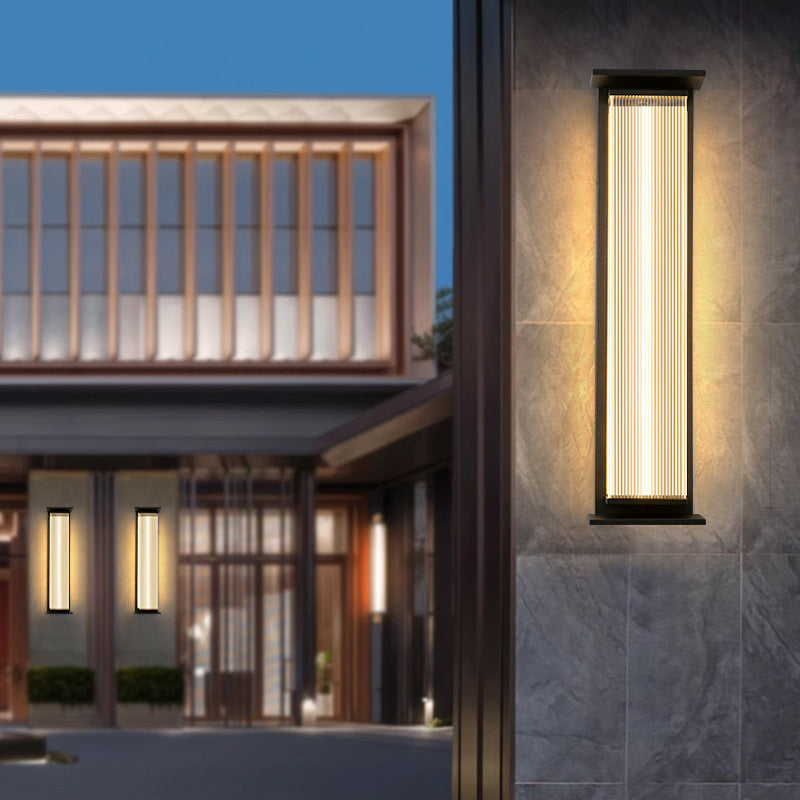 Modern Minimalist Waterproof Rectangular Stainless Steel Acrylic LED Wall Sconce Lamp For Outdoor Patio Cuvalon