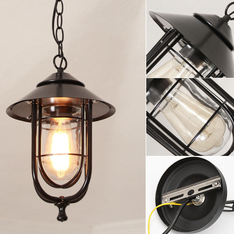 Industrial Vintage Aluminum Cage Glass 1-Light Outdoor Waterproof Pendant Light Cuvalon