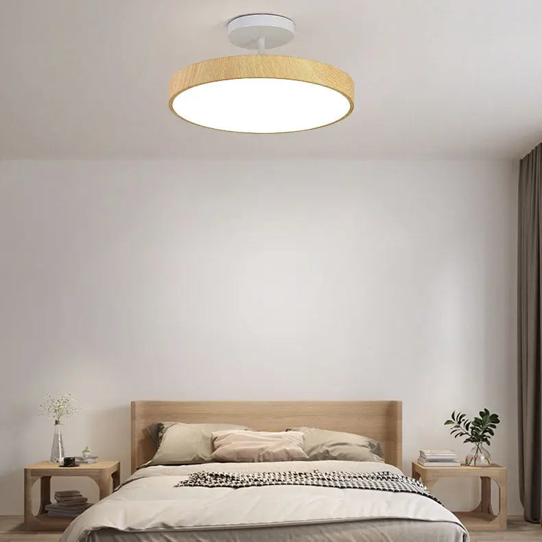 Japanese Wabi-sabi Minimalist Wood Grain Round LED Semi-Flush Mount Light Cuvalon
