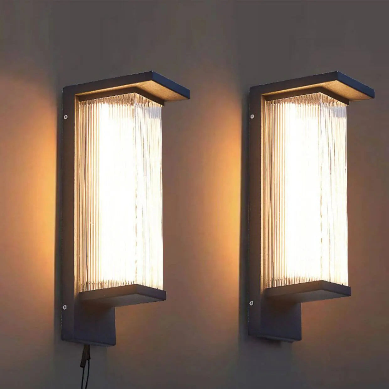 Industrial Waterproof Rectangular PC Striped Shade LED Outdoor Wall Sconce Lamp Cuvalon