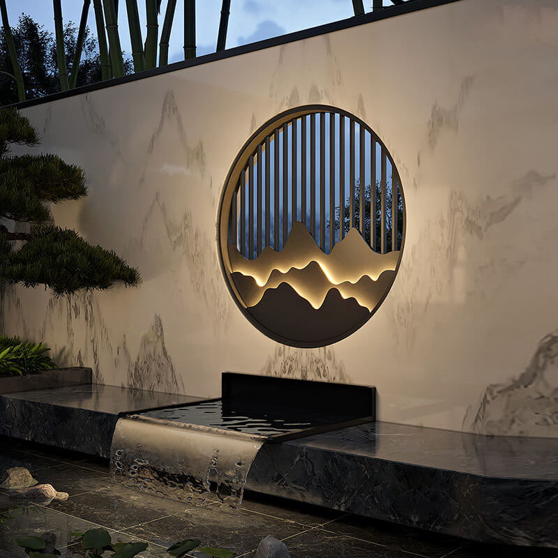 Chinese Modern Round Mountain Stainless Steel PC LED Waterproof Outdoor Wall Sconce Light Cuvalon