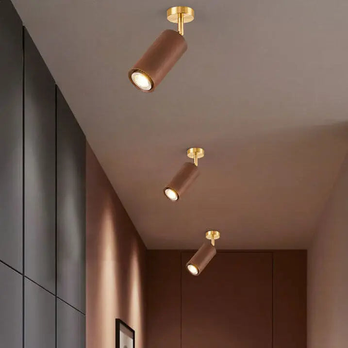 Nordic Minimalist Walnut Wood Spotlight Linear Track 1/2/3/4 Light LED Semi-Flush Mount Ceiling Light Cuvalon