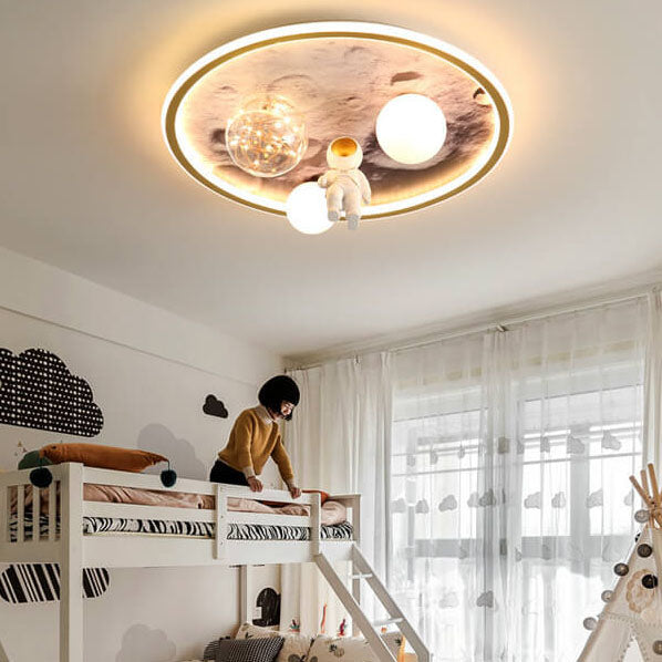 Children Creative Cartoon Astronaut Moon Acrylic LED Kids Flush Mount Ceiling Light Cuvalon