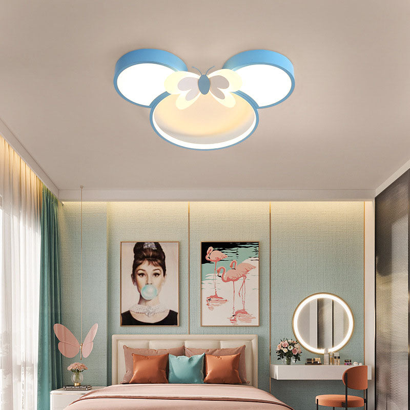 Modern Creative Minimalist Wrought Iron Cartoon Mouse LED Flush Mount Ceiling Light Cuvalon