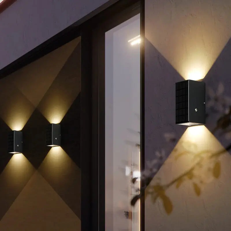 Modern Solar Black Rectangular Die-Cast Aluminum Solar LED Outdoor Wall Light Cuvalon