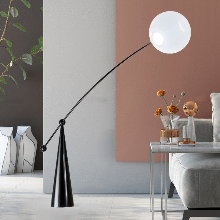 Contemporary Creative Tapered Base Fishing Rod Orb Iron Glass 1-Light Standing Floor Lamp For Living Room Cuvalon