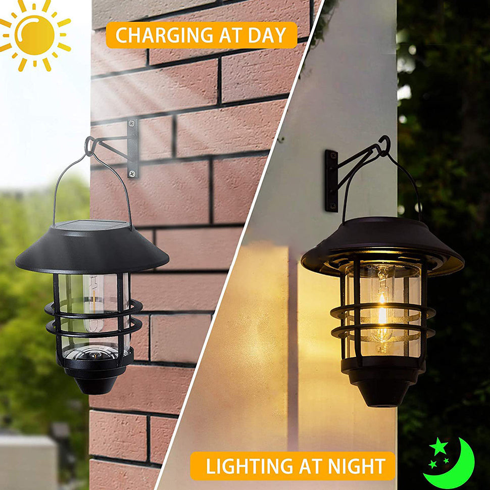 Contemporary Retro Solar Waterproof Aluminum Glass Lantern Cylinder 1-Light Hanging Wall Sconce Lamp For Outdoor Patio Cuvalon