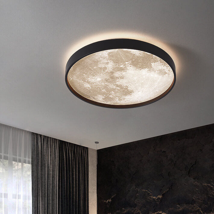 Nordic Creative Moon Round LED Flush Mount Ceiling Light Cuvalon