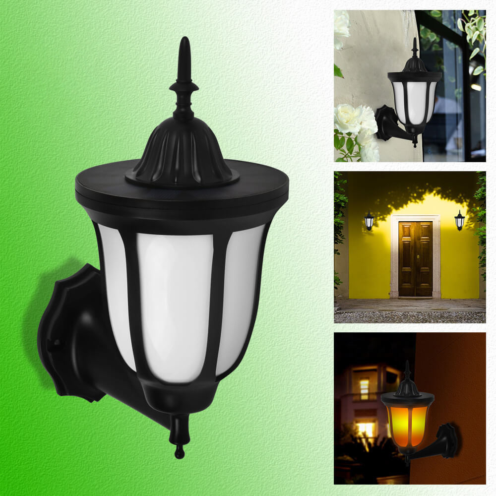 Solar Flame Lantern LED Outdoor Waterproof Landscape Wall Sconce Lamp Cuvalon