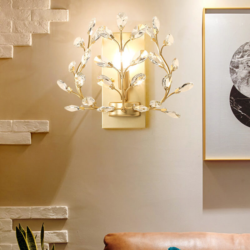 Modern Creative Light Luxury Crystal Leaf 1-Light Wall Sconce Lamp Cuvalon