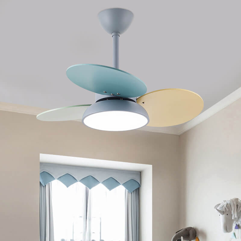 Simple Colorful Round Fan Leaf Kids Downrods Ceiling Fan Light Cuvalon
