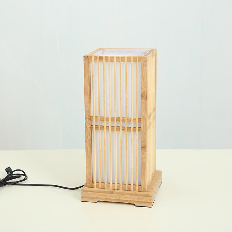 Japanese Minimalist Wooden Square Column 1-Light Table Lamp Cuvalon