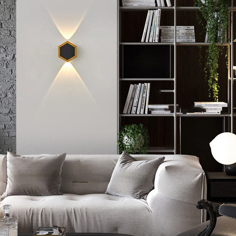 Outdoor Simple Hexagonal Combination Black Gold LED Wall Sconce Lamp Cuvalon