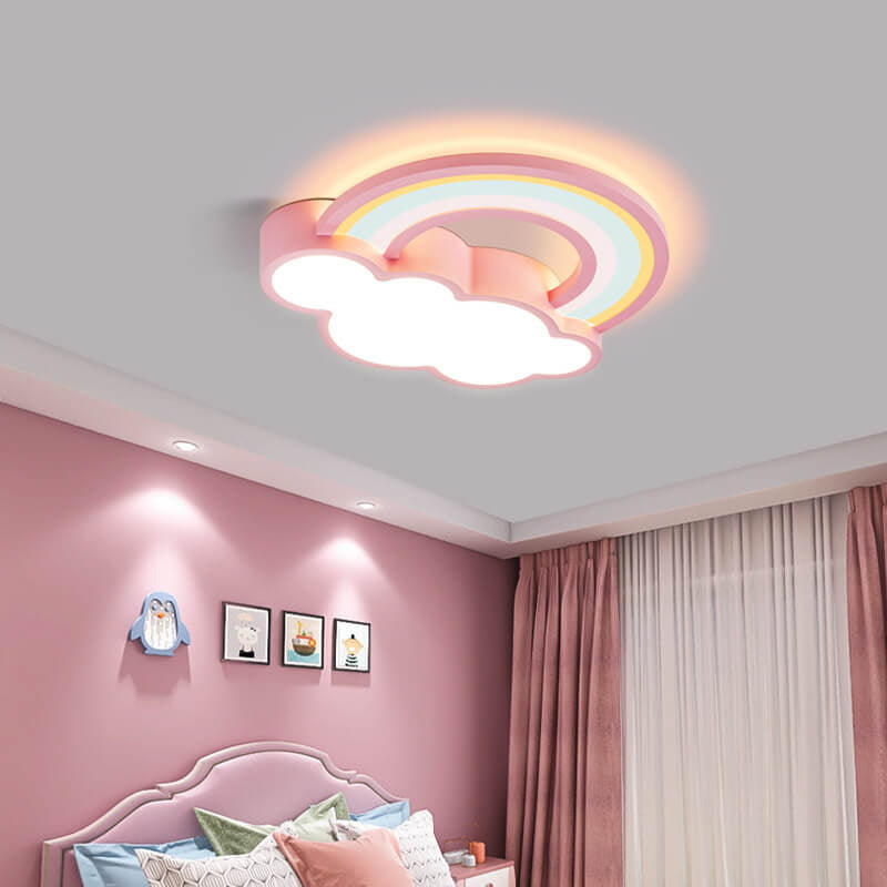 Childlike Cartoon Rainbow Cloud Design LED Flush Mount Light Cuvalon