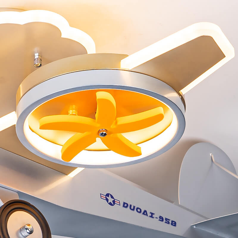 Creative Cartoon Airplane Iron Acrylic LED Kids Semi-Flush Mount Ceiling Light Cuvalon