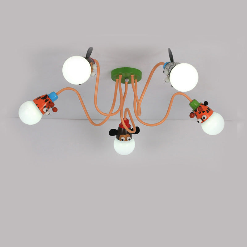 Cartoon Creative Animal Light Head 3/4/5 Light Kids Semi-Flush Mount Ceiling Light Cuvalon