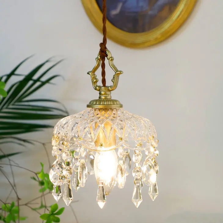 Vintage Decorative Floral Crystal 1-Light Pendant Light Cuvalon