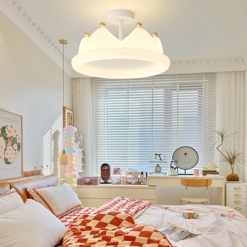 Contemporary Creative Kids Crown Iron PE LED Semi-Flush Mount Ceiling Light For Bedroom Cuvalon