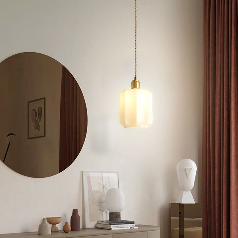 Traditional Vintage Cylindrical Brass Glass 1-Light Pendant Light For Bedroom Cuvalon