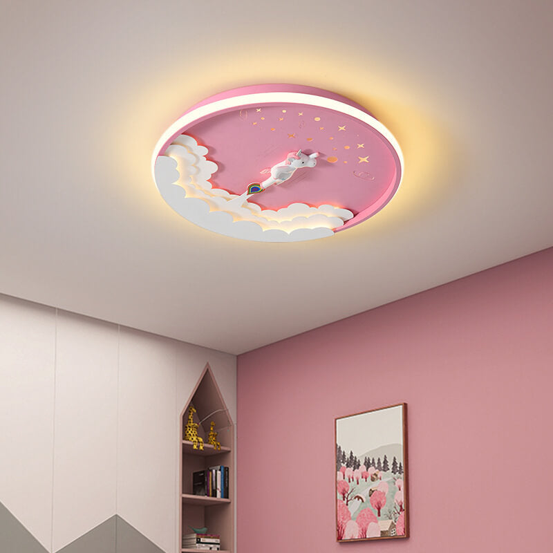 Modern Creative Cartoon Rocket Round LED Kids Flush Mount Ceiling Light Cuvalon