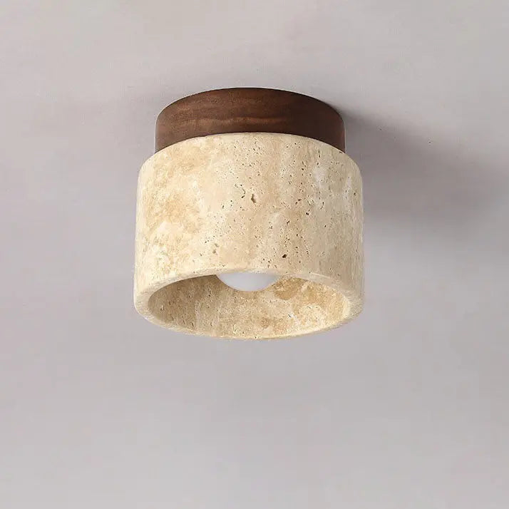 Traditional Vintage Round Travertine 1-Light Flush Mount Ceiling Light For Hallway Cuvalon
