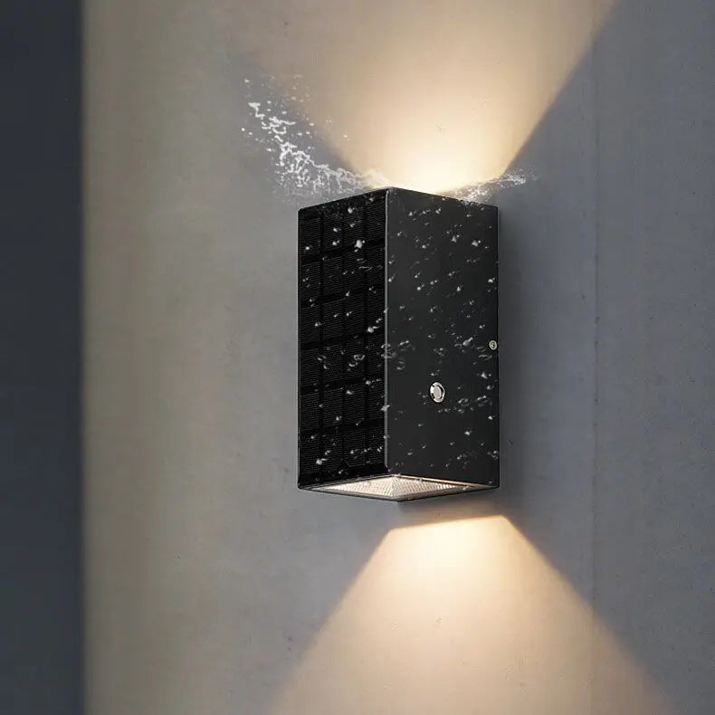 Modern Solar Black Rectangular Die-Cast Aluminum Solar LED Outdoor Wall Light Cuvalon