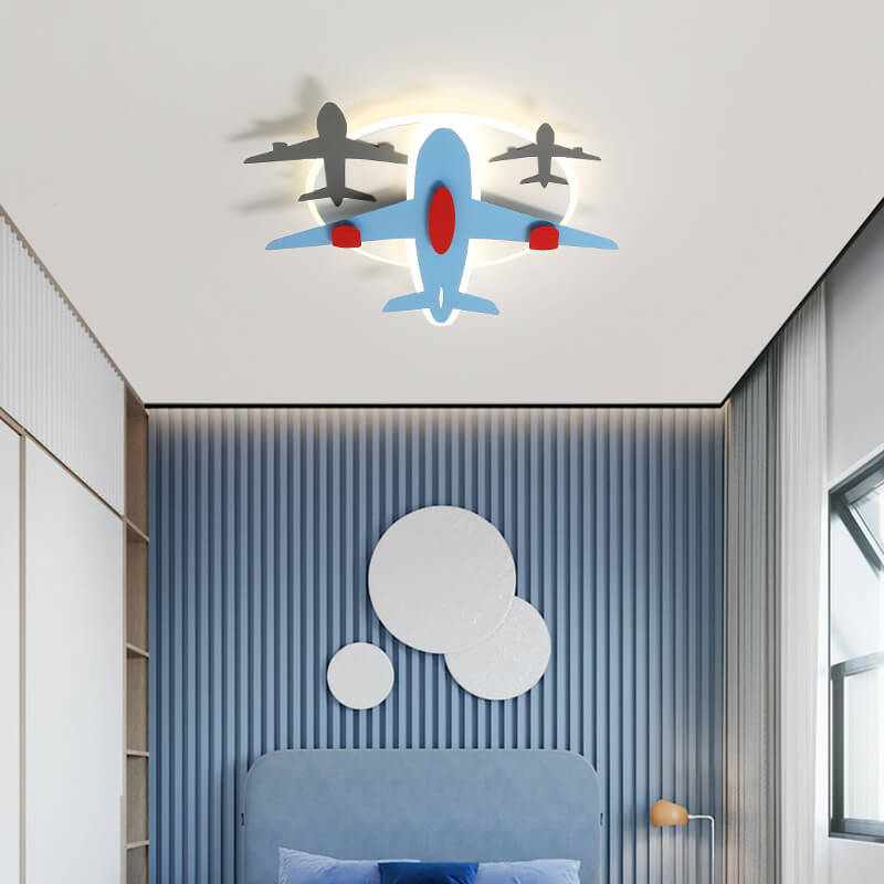 Modern Creative Aircraft Shape LED Cartoon Kids Flush Mount Ceiling Light Cuvalon