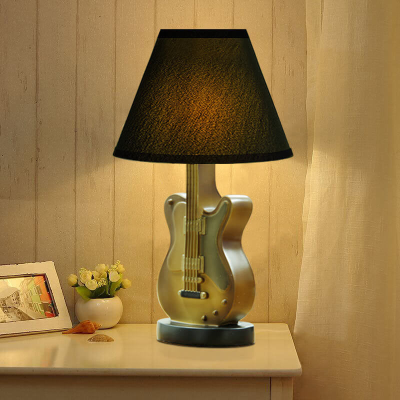 Cartoon Creative Fabric Shade Guitar 1-Light Table Lamp Cuvalon