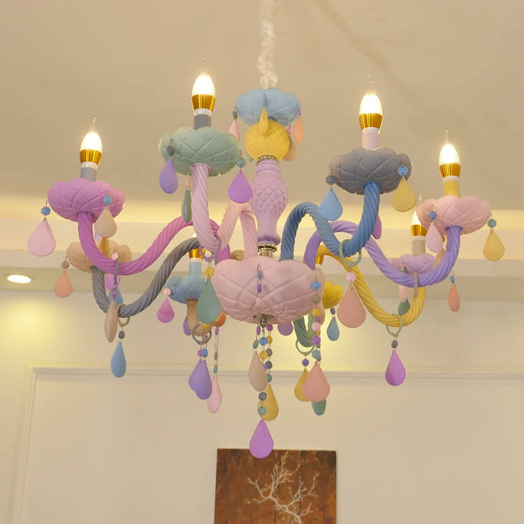 Modern Children's Princess Macaroon Candelabra Crystal Glass 5/6/8/10/12/15 Light Chandelier Cuvalon