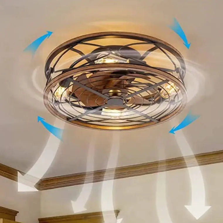 Nordic Industrial Wrought Iron Cylinder 4-Light Flush Mount Ceiling Invisible Fan Light Cuvalon