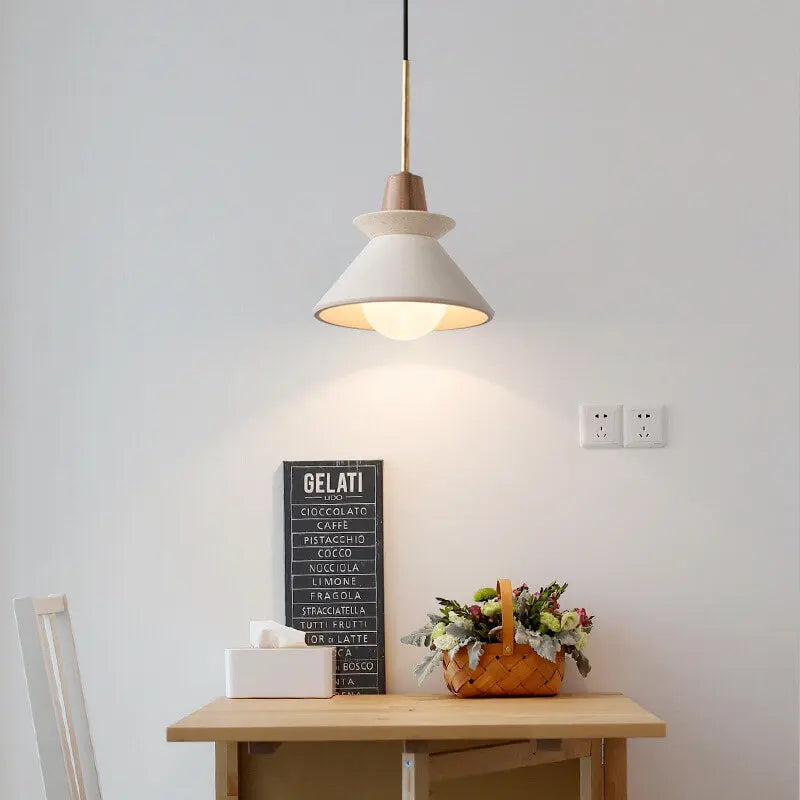 Nordic Minimalist White Cement 1-Light Tapered Pendant Light Cuvalon