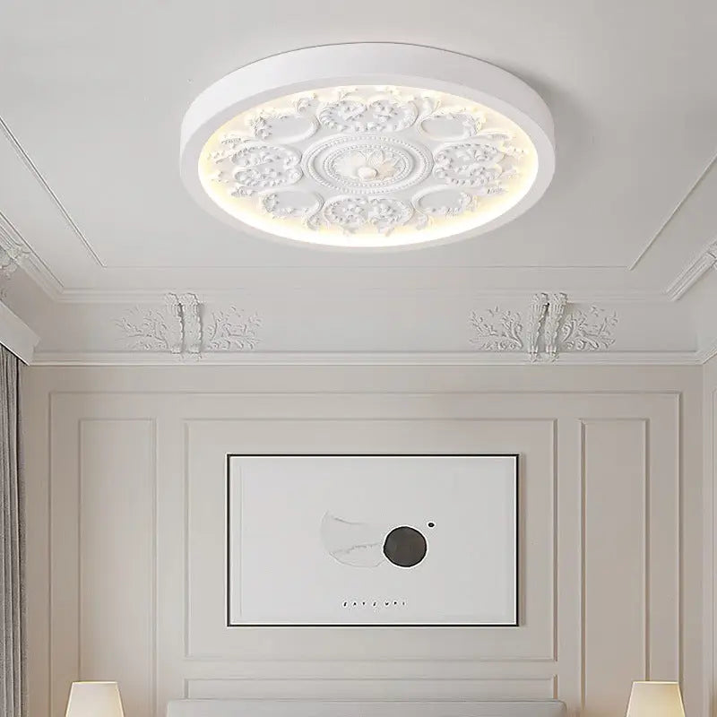 Modern Minimalist Carved Iron Resin Acrylic LED Flush Mount Ceiling Light For Bedroom Cuvalon