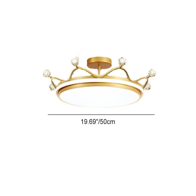 Contemporary Creative Kids Crown Iron Acrylic LED Semi-Flush Mount Ceiling Light For Bedroom Cuvalon