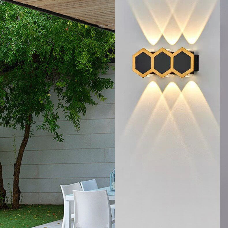 Outdoor Simple Hexagonal Combination Black Gold LED Wall Sconce Lamp Cuvalon