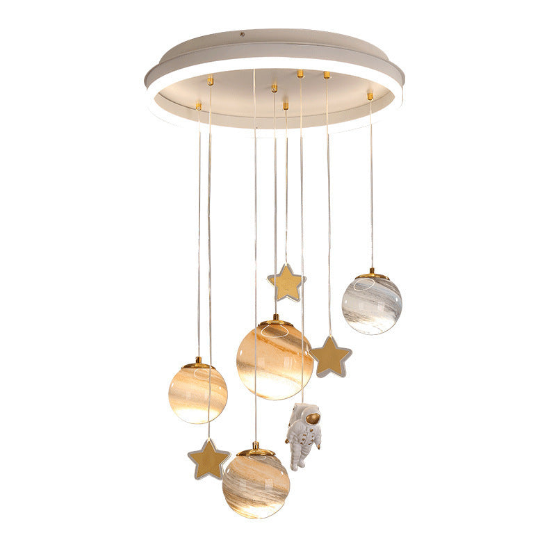 Contemporary Scandinavian Space Planet Acrylic Glass Round Shade LED Kids Flush Mount Ceiling Light For Bedroom Cuvalon