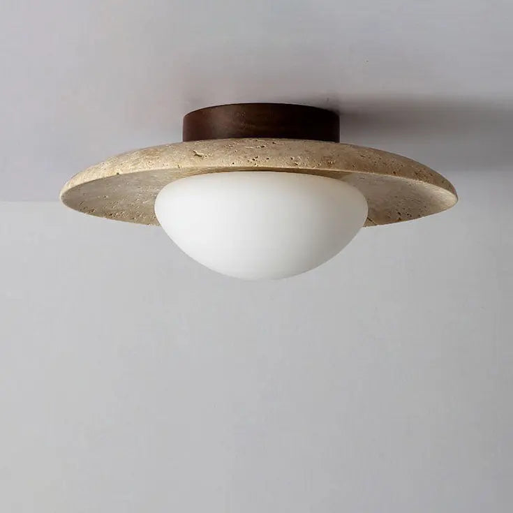 Traditional Vintage Round Travertine 1-Light Flush Mount Ceiling Light For Hallway Cuvalon