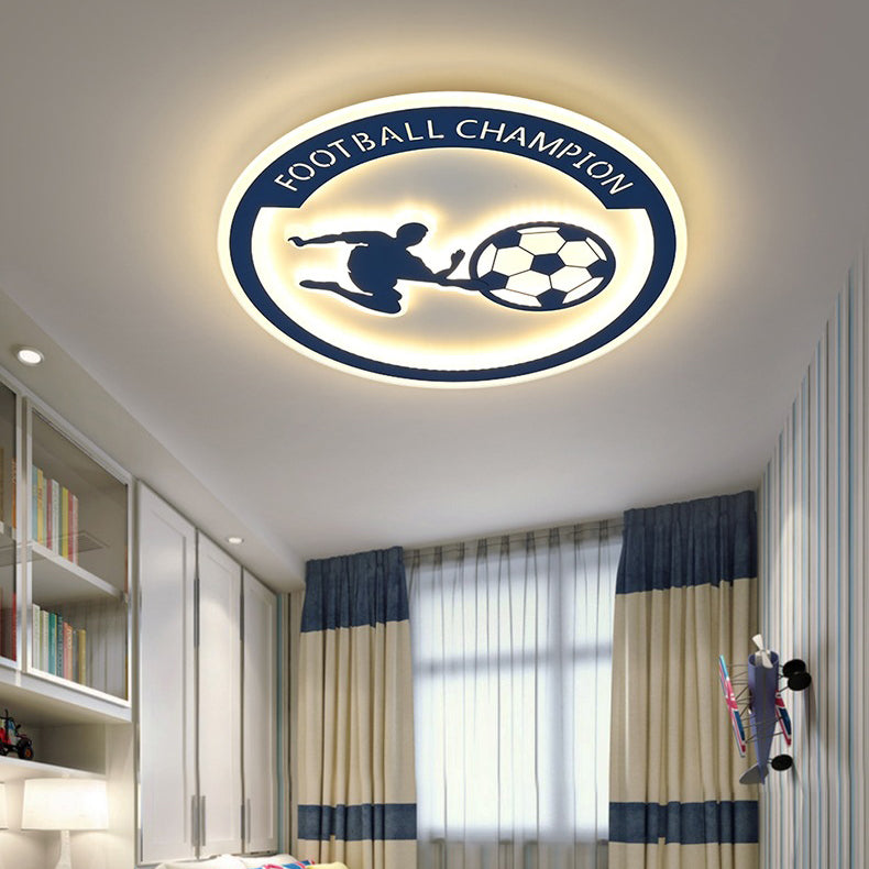 Contemporary Creative Kids Round Football Iron Acrylic LED Flush Mount Ceiling Light For Bedroom Cuvalon