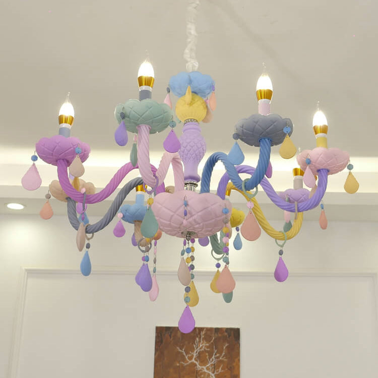 Modern Children's Princess Macaroon Candelabra Crystal Glass 5/6/8/10/12/15 Light Chandelier Cuvalon