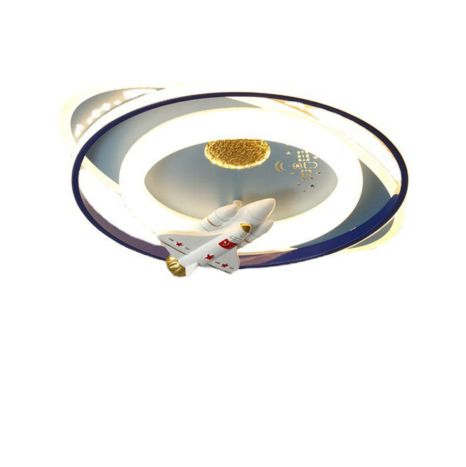 Modern Creative Kids Iron Cartoon Astronaut Rocket LED Flush Mount Ceiling Light Cuvalon