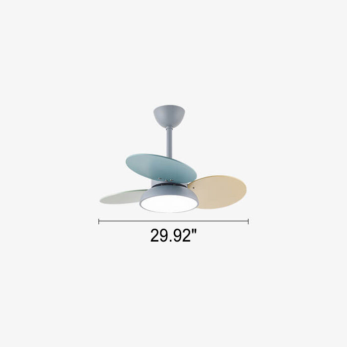 Simple Colorful Round Fan Leaf Kids Downrods Ceiling Fan Light Cuvalon