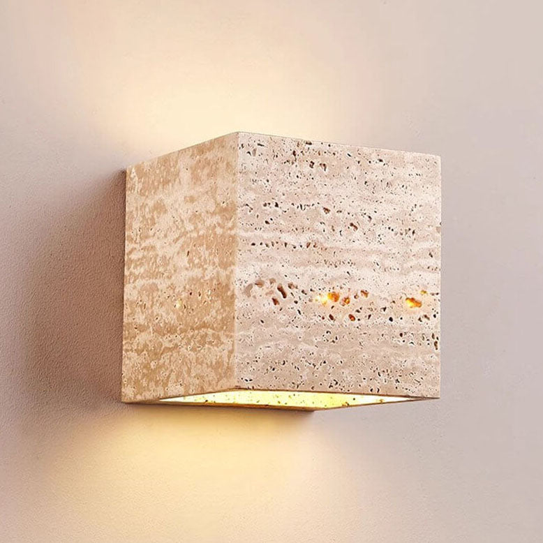 Modern Minimalist Square Rectangle Yellow Travertine LED Wall Sconce Lamp For Outdoor Patio Cuvalon