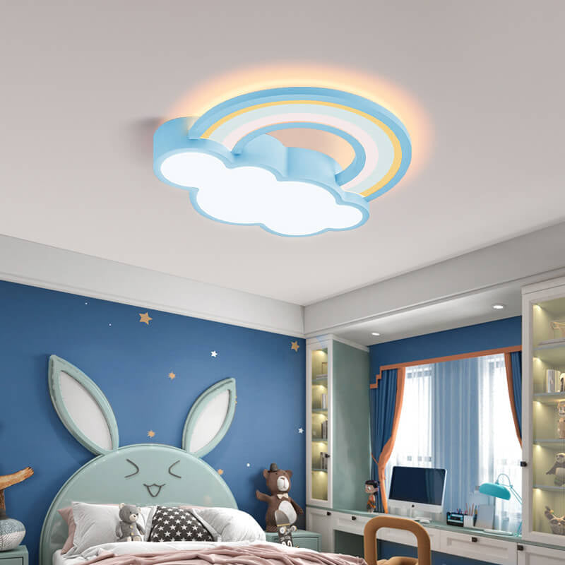 Childlike Cartoon Rainbow Cloud Design LED Flush Mount Light Cuvalon