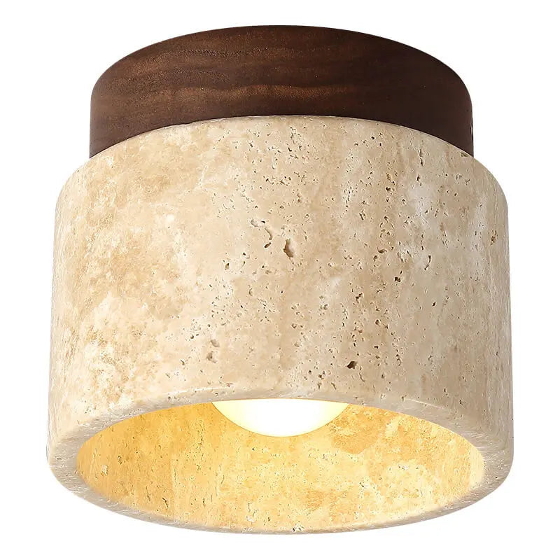 Traditional Vintage Round Travertine 1-Light Flush Mount Ceiling Light For Hallway Cuvalon