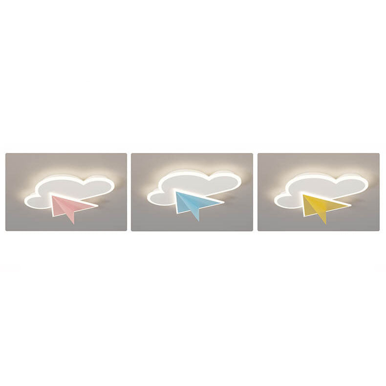 Creative Cartoon Clouds Airplane LED Kids Flush Mount Ceiling Light Cuvalon