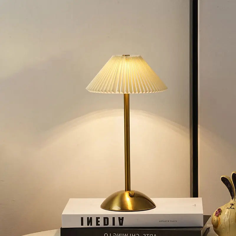 Contemporary Scandinavian Rechargeable Iron Fabric Conic Pleated 1-Light Table Lamp For Bedside Cuvalon