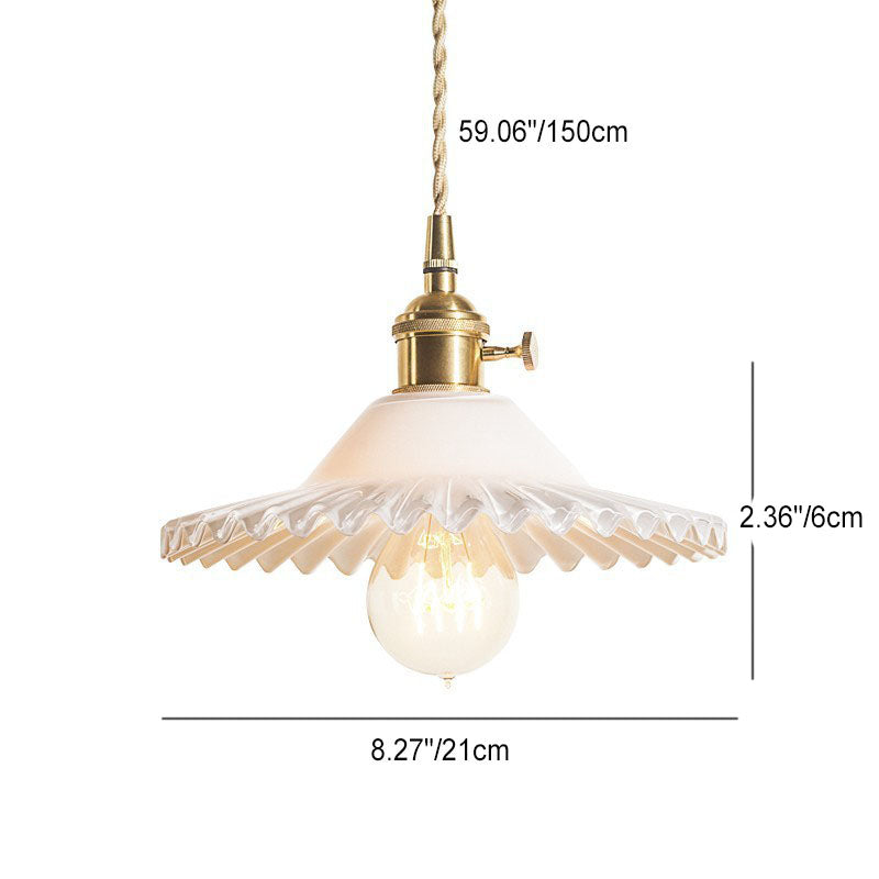 Traditional Vintage Round Ripple Brass Glass 1-Light Pendant Light For Living Room Cuvalon