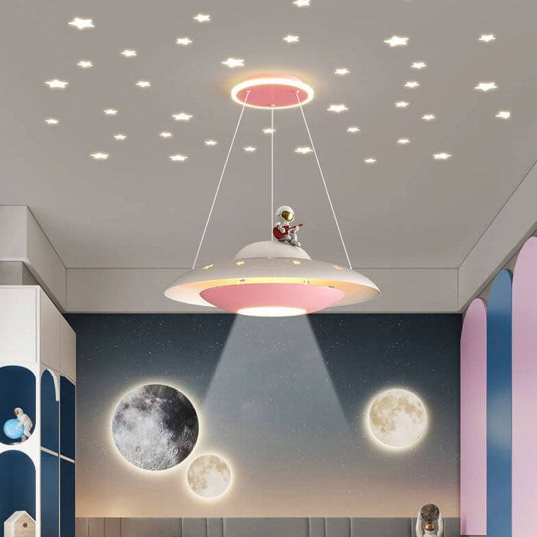 Modern Creative Flying Saucer Space Astronaut Children LED Chandelier Cuvalon